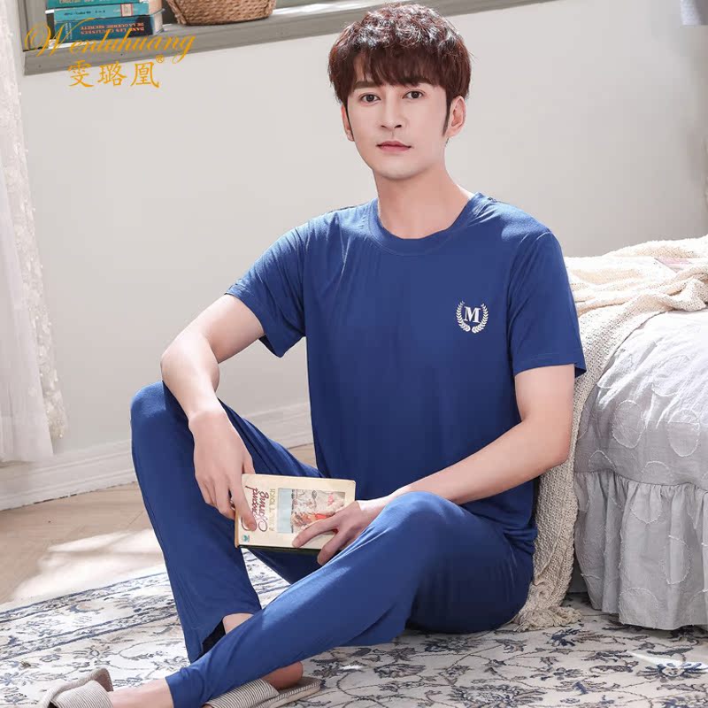 Bông lụa kích thước lớn mùa hè Mordale mens quần pajama quần ngắn tay bộ xuân hè trẻ mỏng nhà quần áo.