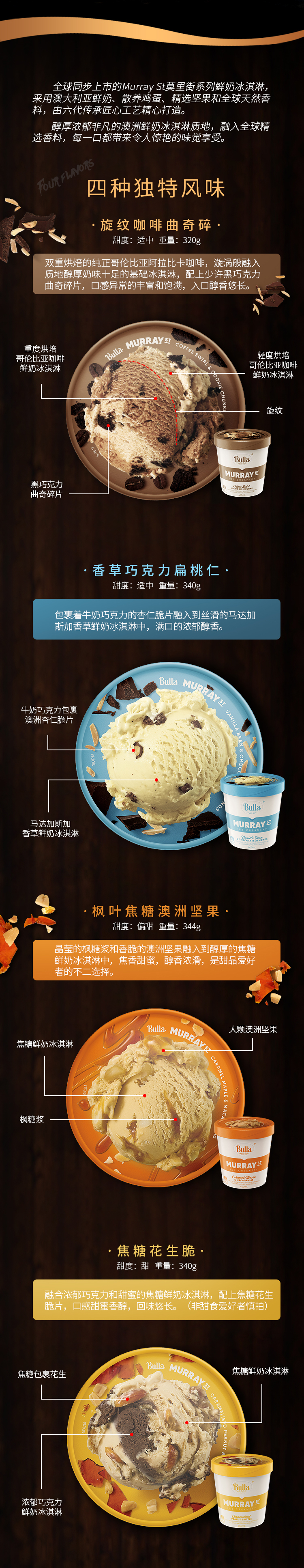 Bulla 澳洲莫里街 鲜奶冰淇淋 460ml*2桶装 多种口味可选 图2