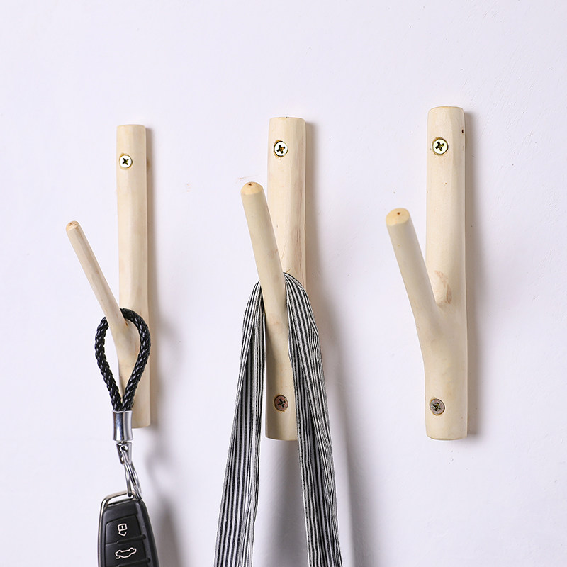 Log Tree Bifurcation Hook Xuan Closing Door Rear Hook Nordic Solid Wood Hanging Clothes Hook Fields Garden Creative Decoration Wall-mounted Cloakhat Hook