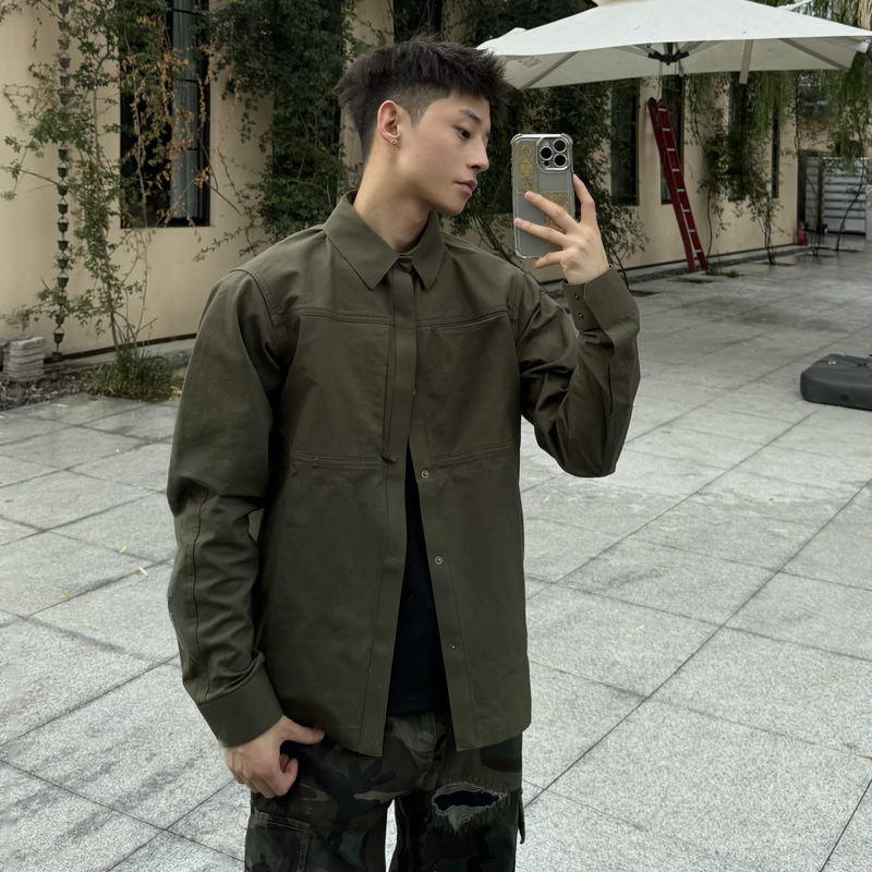 Ztkg American Style Spring and Autumn Outdoor Business Bird-Pattern Stiff Collar Shirt Men's Loose Softshell Jacket Versatile Coat for Men
