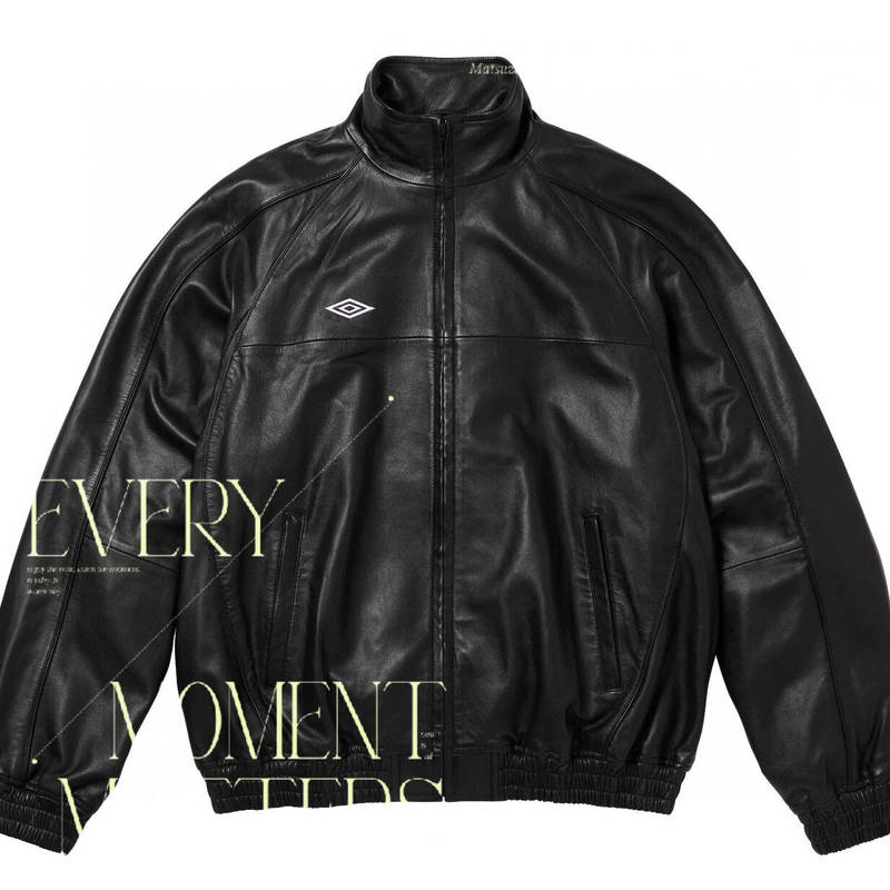 Liu Han's Same Style 25Fw Leather Embroidered Logo Zipper Sports Jacket Liu Han's Same Style 25Fw Leather Embroidered Logo Zipper Sports Jacket