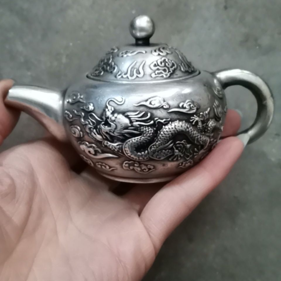 (925 silver pot 570 gr) High quality pure handmade tea set Xisch pot home silver teapot 925 Tibetan silver