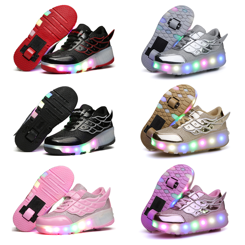 Storm Walking Shoes Double Wheels Children Shine Pulley Shoes Adult Wheels Shoes Men and women Ice Skate Seven Color Charging With Flash Shoes