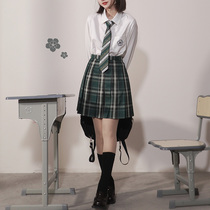 Fish balls and noodles Leiden College original jk uniform plaid skirt orthodox pleated skirt college style green plaid autumn suit