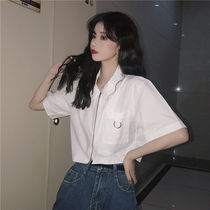 White shirt female design sense niche French short navel top summer 2021 New Korean short sleeve shirt