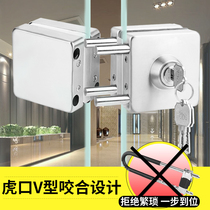 Glass door lock double door open hole free glass lock single door plug lock sliding door floor lock frameless floor bolt shop lock