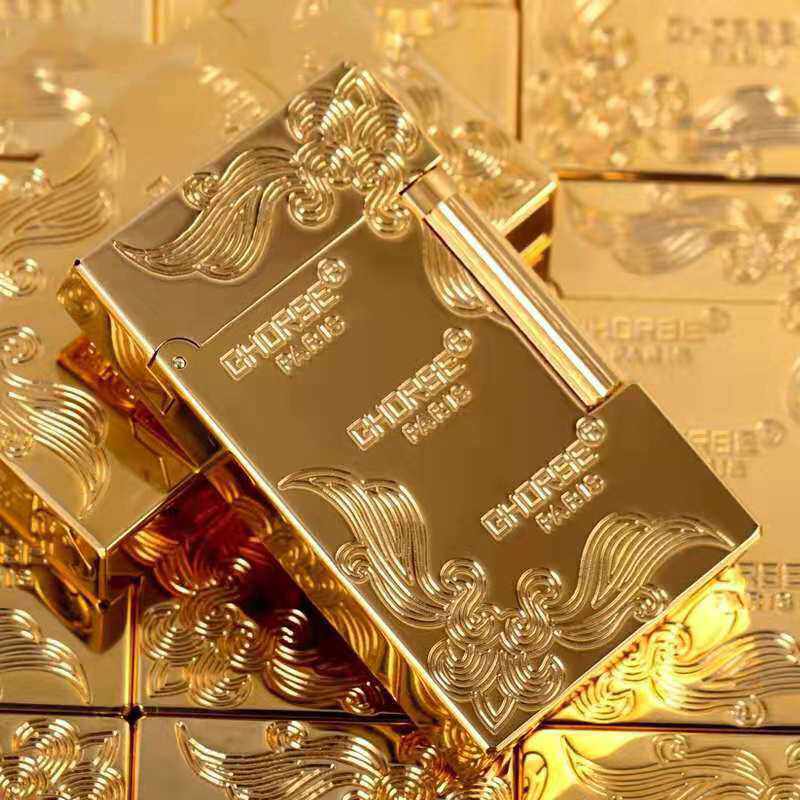 French zihe men Lang sound lighter custom windproof inflatable retro ultra-thin personality grinding wheel style pure copper