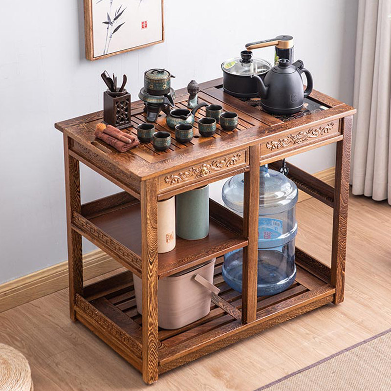 Solid wood tea car mobile tea desk Home small tea table brief modern Chicken Wings Wood Whole Set Tea Set set of table One-Taobao