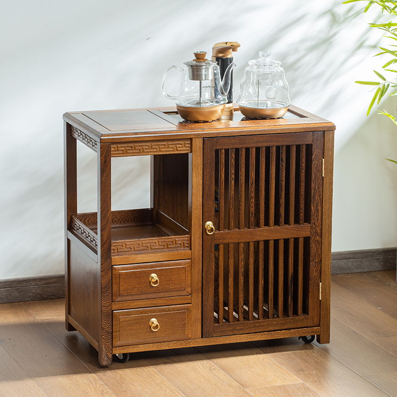 Mobile tea cabinet Chicken wing wood solid wood tea cabinet Tea table kettle one new Chinese household tea table side cabinet side cabinet