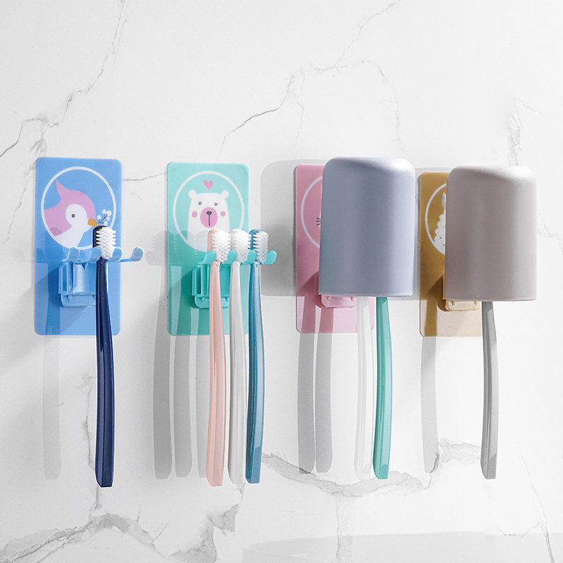 Bathroom Cartoon Toothbrush Holder Free of perforated toothbrush cup shelve Wall-mounted Mouthwash Cup Toilet Toothbrush containing frame-Taobao