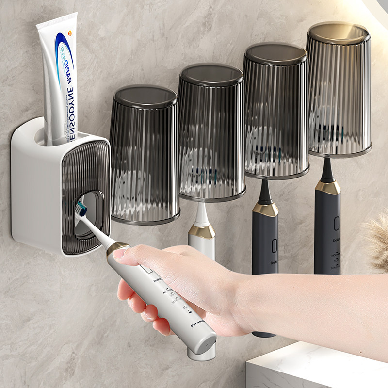 Toothbrush shell-free Family suit toilet wall-mounted grey gargling cup electric toothbrushing cup hanging wall-Taobao