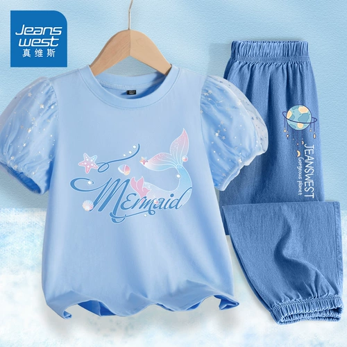 Летняя одежда, летний комплект, детская одежда, подходит для подростков, в западном стиле, короткий рукав, рукава фонарики