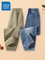 【1 Пара пружинных и осенних брюк + 1 Пара джинсов редьки】 Хаки/Дж. Сплошной светло-синий/J Сплошной цвет