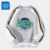 [Модный цельный предмет с контрастными рукавами реглан] Серый/J Зеленый Английский