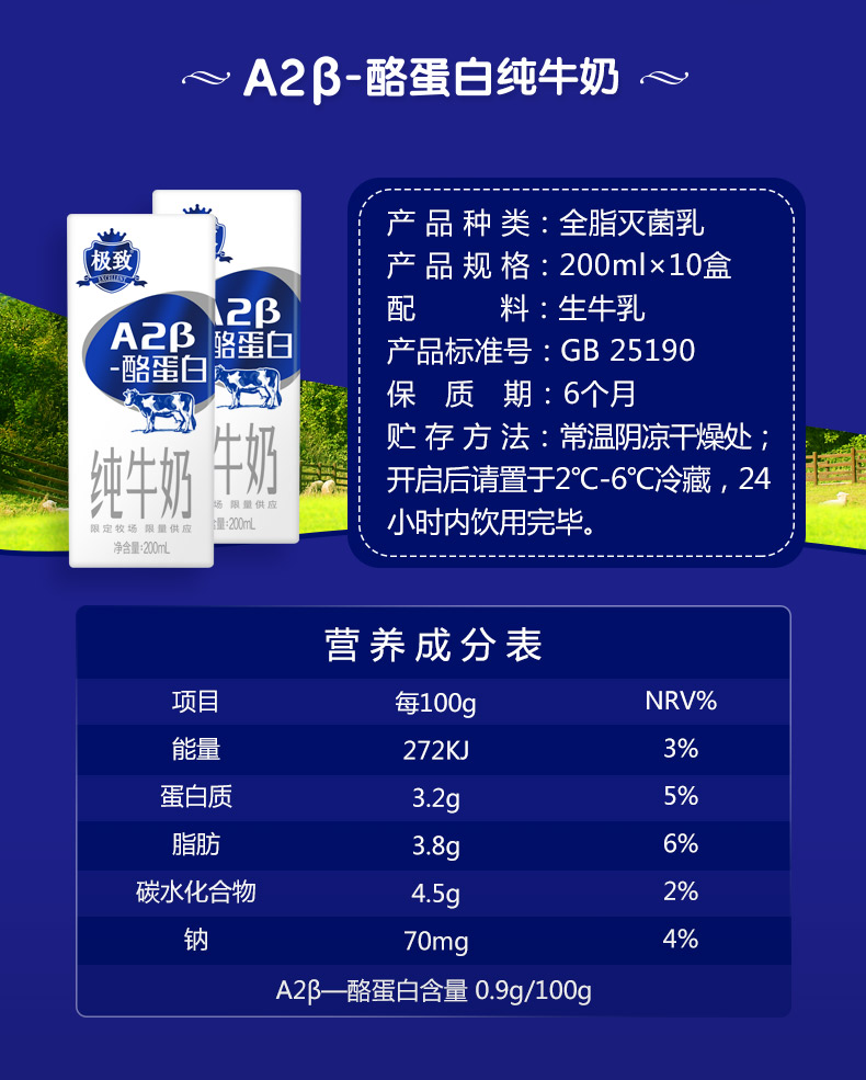 三元 稀奢好奶 a2β酪蛋白 纯牛奶200ml*10盒*2箱 图2