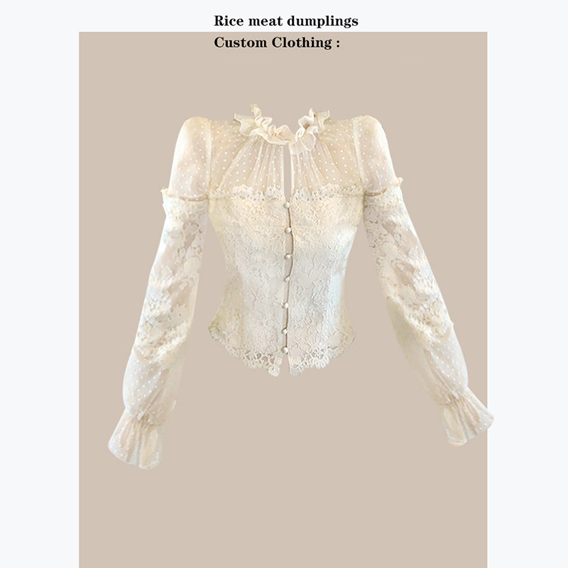 Точечная доставка!Изысканная блузка в стиле ретро с кружевом в горошек от Yuzhu Liuxian в стиле тяжелой промышленности, рубашка с кружевной сеткой на талии