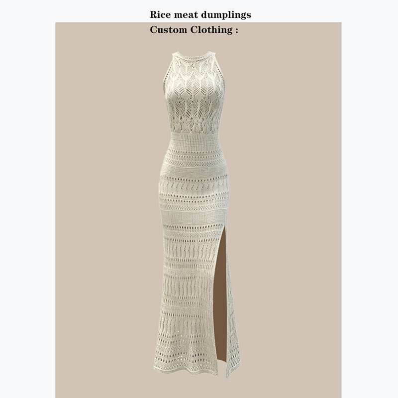 Ready to Ship! Stunning Round-Neck Sleeveless Off-Shoulder Dress with Slit and Hollow-Out Design, Casual and Elegant, Slimming Long Dress Ready to Ship! Stunning Round-Neck Sleeveless Off-Shoulder Dress with Slit and Hollow-Out Design, Casual and Elegant, Slimming Long Dress