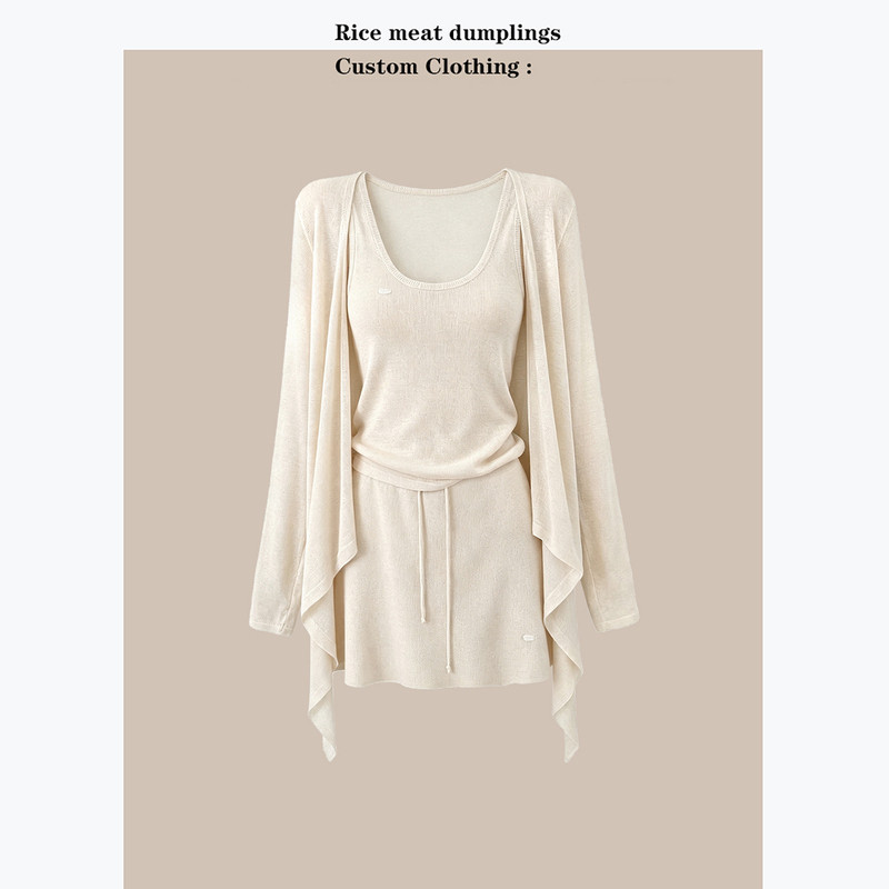 Minimalist High-Class Style Lyocell Linen Three-Color Knitwear Set for Women, Summer Knit Cardigan, Tank Top, and Half Skirt Three-Piece Set