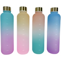 Korean style 1000ml gradient color space cup fitness sports water bottle plastic cross-border tumbler with time scale