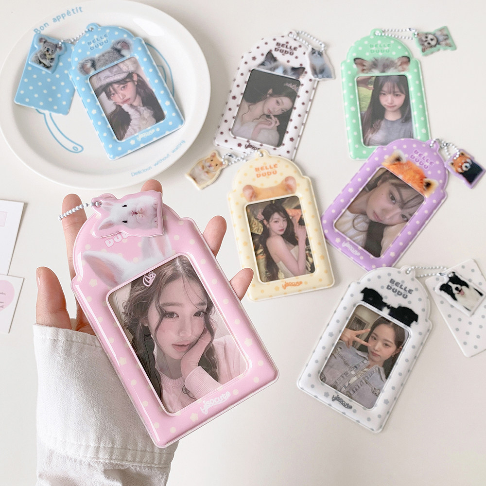 Hisocute Korean Style Polka Dot 3-inch Star-Studded Card Holder for Girls' Bags, Charms, and Bus Card Holders