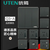 Yueten switch socket black Nordic panel black switch socket black household mirror black wall switch