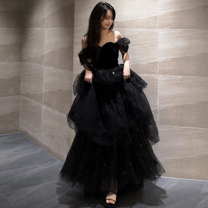 Black Evening Dress 2026 New Style Light Luxury Niche French Tutu Skirt Hostess Female Art Exam Coming-Of-Age Ceremony High-End Feel Black Evening Dress 2026 New Style Light Luxury Niche French Tutu Skirt Hostess Female Art Exam Coming-Of-Age Ceremony High-End Feel