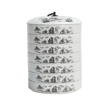 Jixiangyuan ding kiln ຊາ jar ceramic 357g ຂະຫນາດໃຫຍ່ stackable pu'er tea box ຄົວເຮືອນຊຸດຊາສີຂາວ jar cake