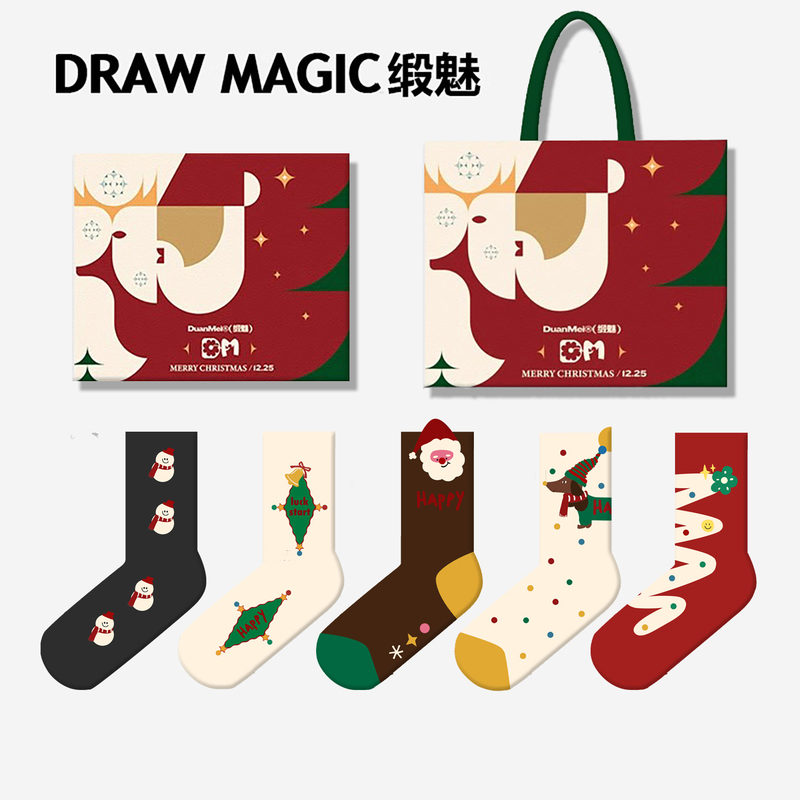 Cute and Fun Christmas Socks for Women, Autumn and Winter Christmas Gifts, Cartoon Mid-Calf Socks, Gift Box, Long Socks for Gifting