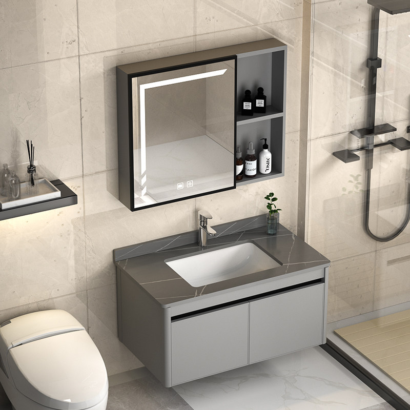 Modern aluminum alloy slate bathroom cabinet with smart mirror cabinet powder room washbasin cabinet combination toilet vanity