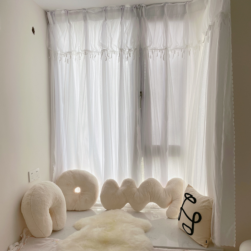 Curtain White Shading Modern Light Lavish web Red Princess Wind Bedroom Girl Floating Windows Living Room Fabric fabric