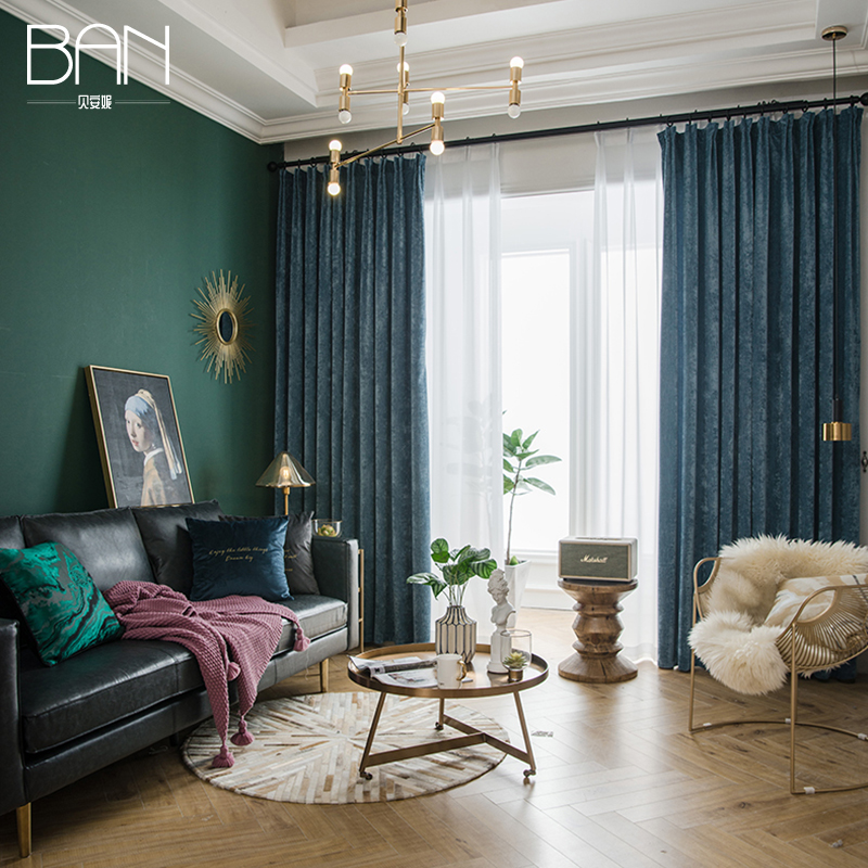 BAN light and luxurious snow Neil thickened shading curtains modern minimalist living-room Nordic ins wind bedroom floor window curtain