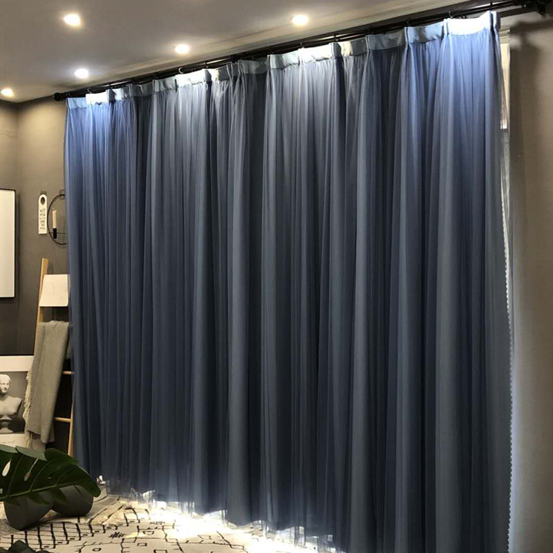2020 new Nordic minimalist modern full shading light and luxurious atmosphere cloth yarn integrated curtain living room bedroom floor window