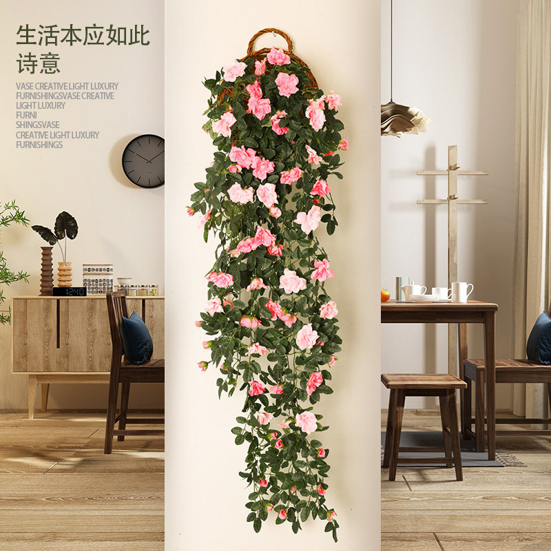 Simulation rose wall hanging flower balcony wall green plant decoration fake flower hanging flower living room hanging wall flower hanging orchid plastic flower
