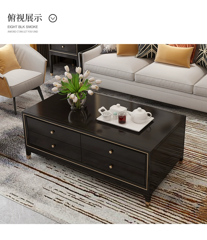 Đôi gỗ đêm Mỹ ánh sáng sang trọng bàn cà phê Tủ TV gỗ rắn bàn cà phê căn hộ nhỏ bàn trà bài hiện đại tối giản nội thất phòng khách - Bàn trà bàn sofa mặt đá