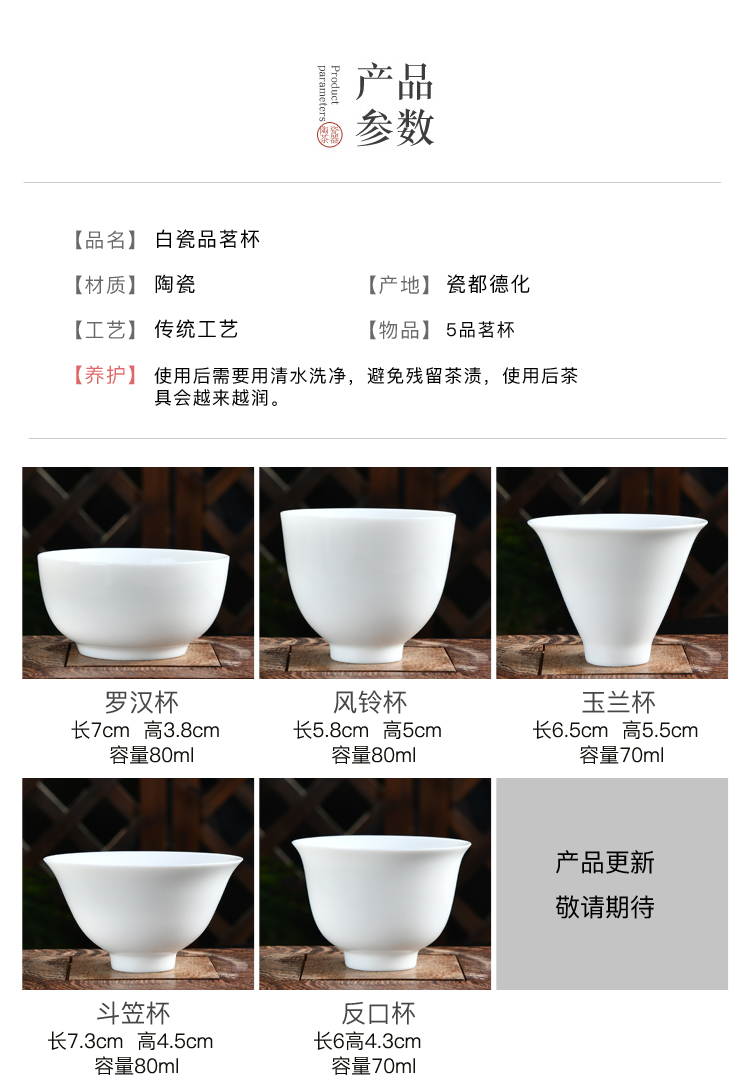 Xu dehua suet jade ink white porcelain kung fu tea set tea cup household sample tea cup master cup personal cup