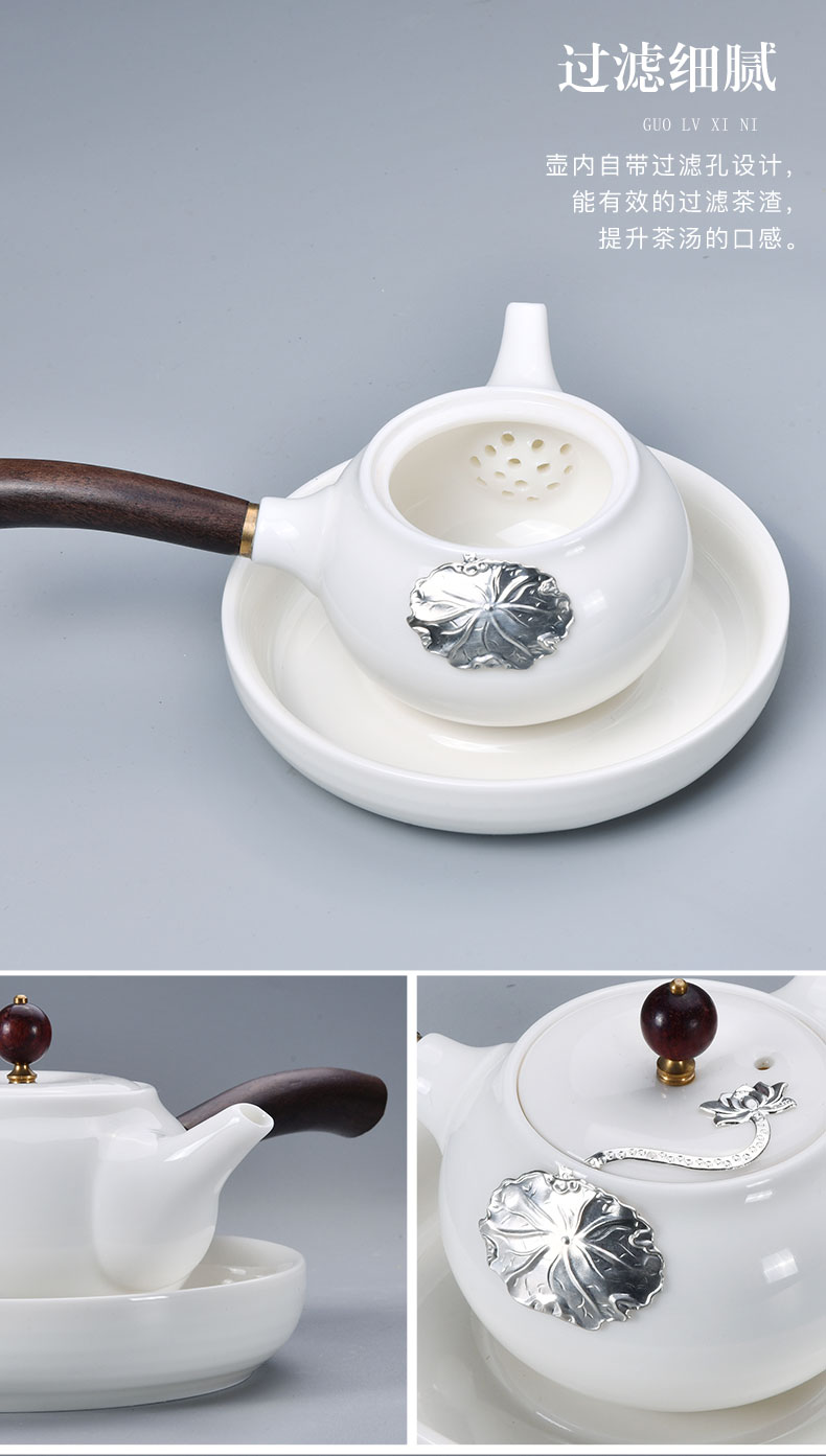 Xu dehua white porcelain ink suet jade inlay silver tea set household contracted ceramic office kung fu tea cups