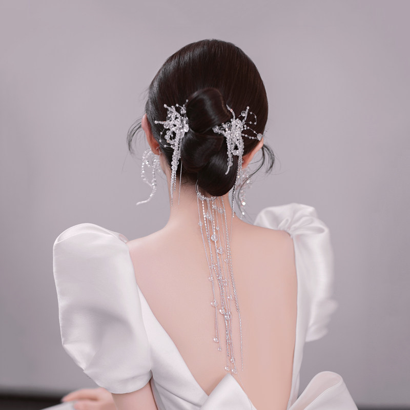 Bridal Headwear Beads String Pair Of Clips Meritocracy Fashion Wedding Dress Gown Accessories Trendy Flow Sulfudre Tray Hair Back Area