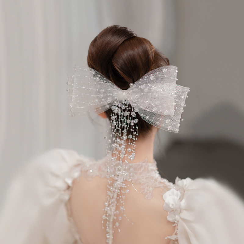 Bridal headwear Han style styling minimalist wedding dress Accessories Super Fairy White Flow Sunets butterfly knot hair clip