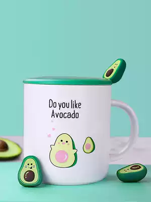 Creative personality cute female ceramic cup with lid spoon mug trend water Cup household milk breakfast coffee cup