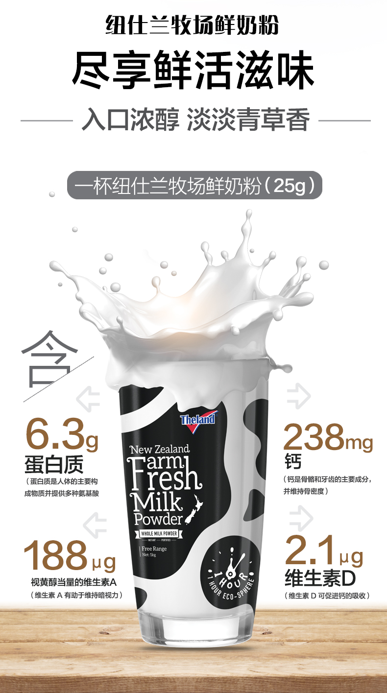 拍三件纽仕兰鲜奶粉全脂调制乳粉400g*3袋