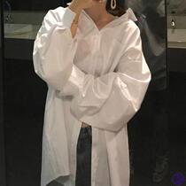 Medium length style shirt woman 2019 spring and summer new Korean version 100 hitch loose white long sleeve shirt jacket 