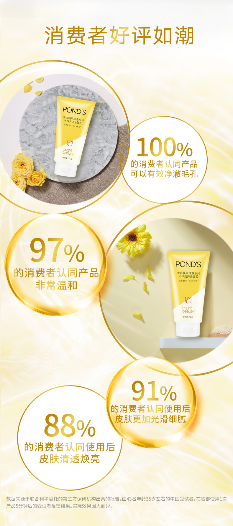 旁氏 PONDS 亮采净白系列 米粹润白洁面乳 150g*2支 图7