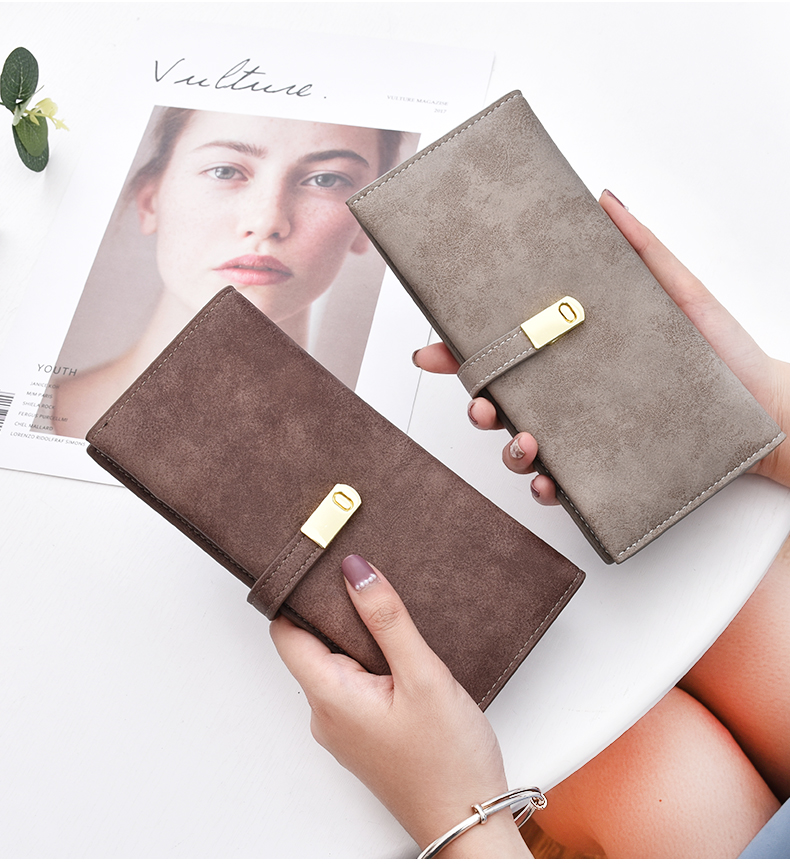 Ví Ben Lei nữ dài phần mỏng siêu mỏng đơn giản 2019 mới Âu và Mỹ retro mềm da mềm khóa hai lần ví - Ví tiền bóp da