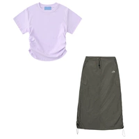 Комплект, сиреневая футболка, зеленая юбка