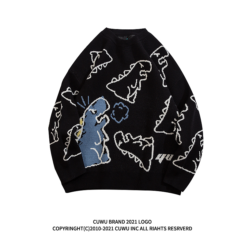 Cuwu Harajuku Style Cartoon Dinosaur Print Pullover Sweater for Women, Early Autumn New Style, Lazy Style Jacket, Couple Knitwear Cuwu Harajuku Style Cartoon Dinosaur Print Pullover Sweater for Women, Early Autumn New Style, Lazy Style Jacket, Couple Knitwear