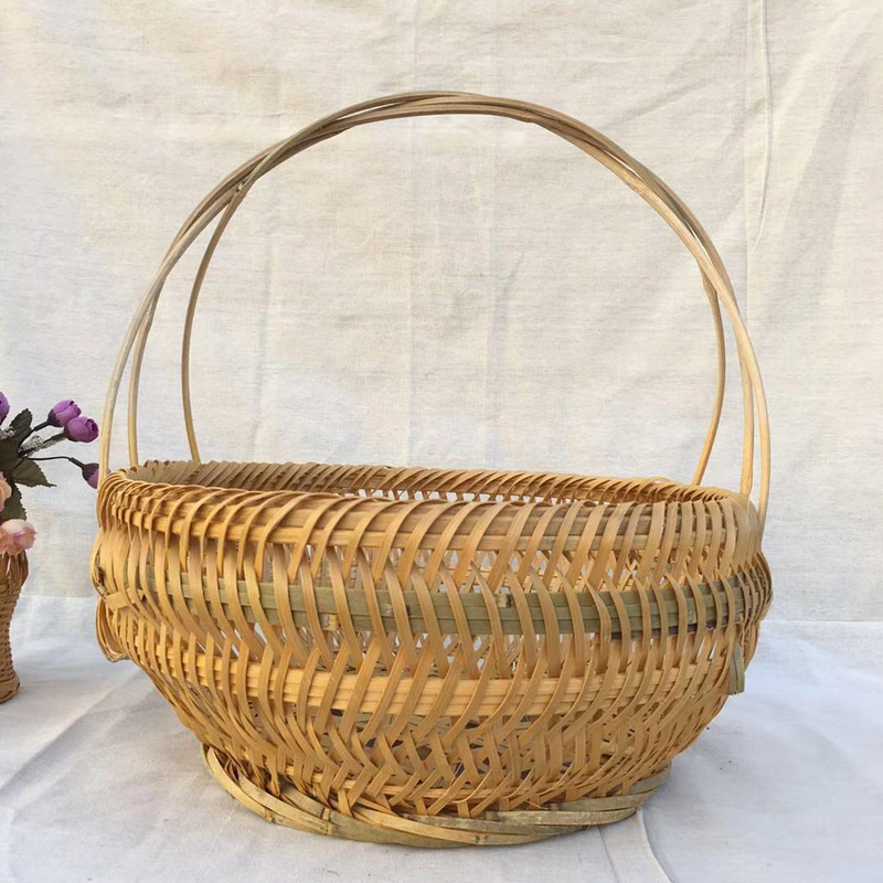 Bamboo woven bamboo basket portable basket handmade small bamboo basket fruit vegetable basket egg basket kitchen storage basket home shopping basket