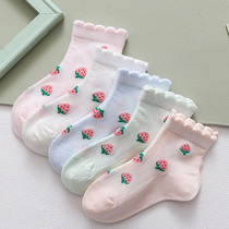 Girls socks summer thin lace princess socks breathable Strawberry Spring and Autumn boat Socks Girls cute spring summer socks