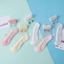 Girls socks summer thin cotton childrens crystal socks ice stockings short socks girls breathable Princess boat Socks summer