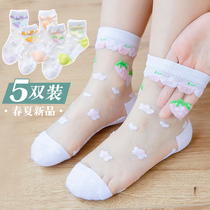 Baby childrens socks spring and autumn summer ultra-thin girls crystal ice stockings summer strawberry Princess kids socks