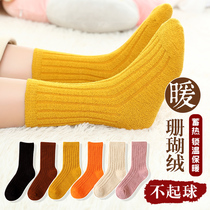 Children coral velvet socks autumn and winter thickened plus velvet warm baby boys and girls winter towel thick socks